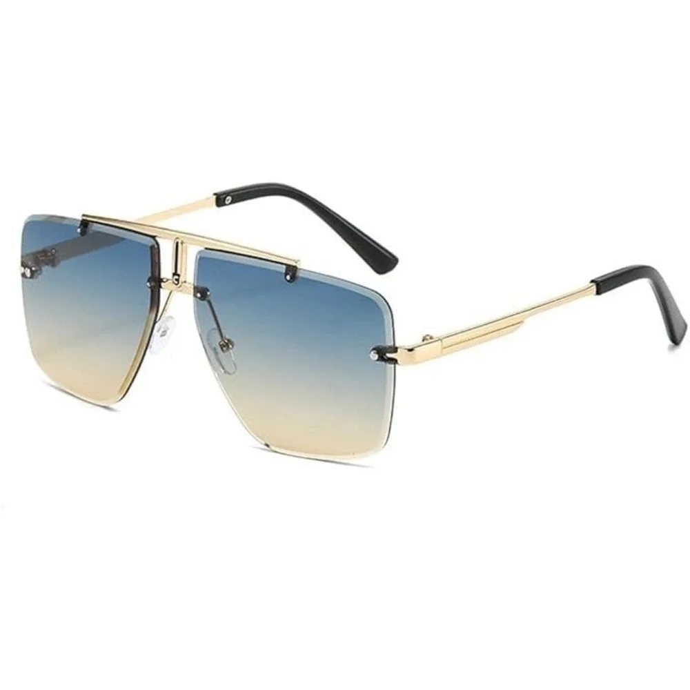 Women Oversized Rimless Sunglasses Gold Green Yellow Gradient Lens Modern Square